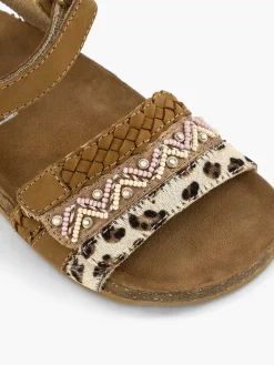 Limelight girl Jongensschoenen-Bruine Leren Sandalen Panterprint