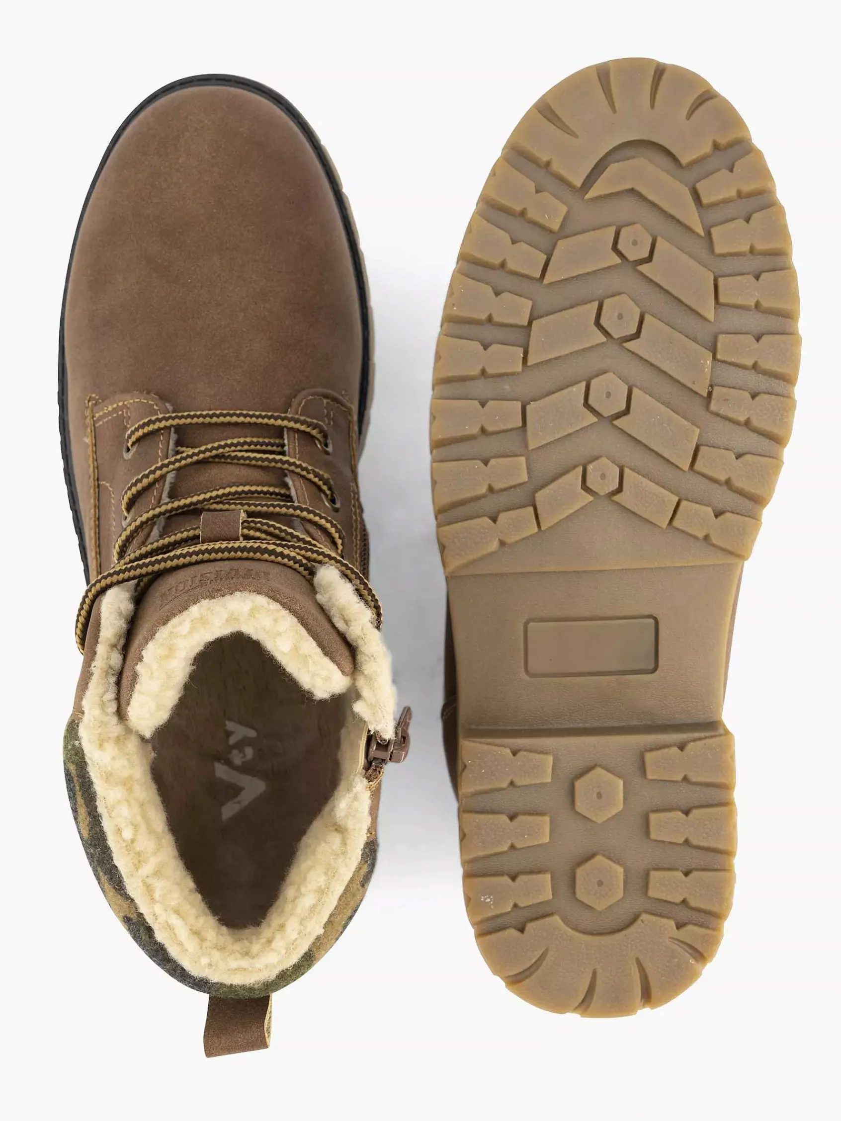 Vty Jongensschoenen-Bruine Veterboot Gevoerd