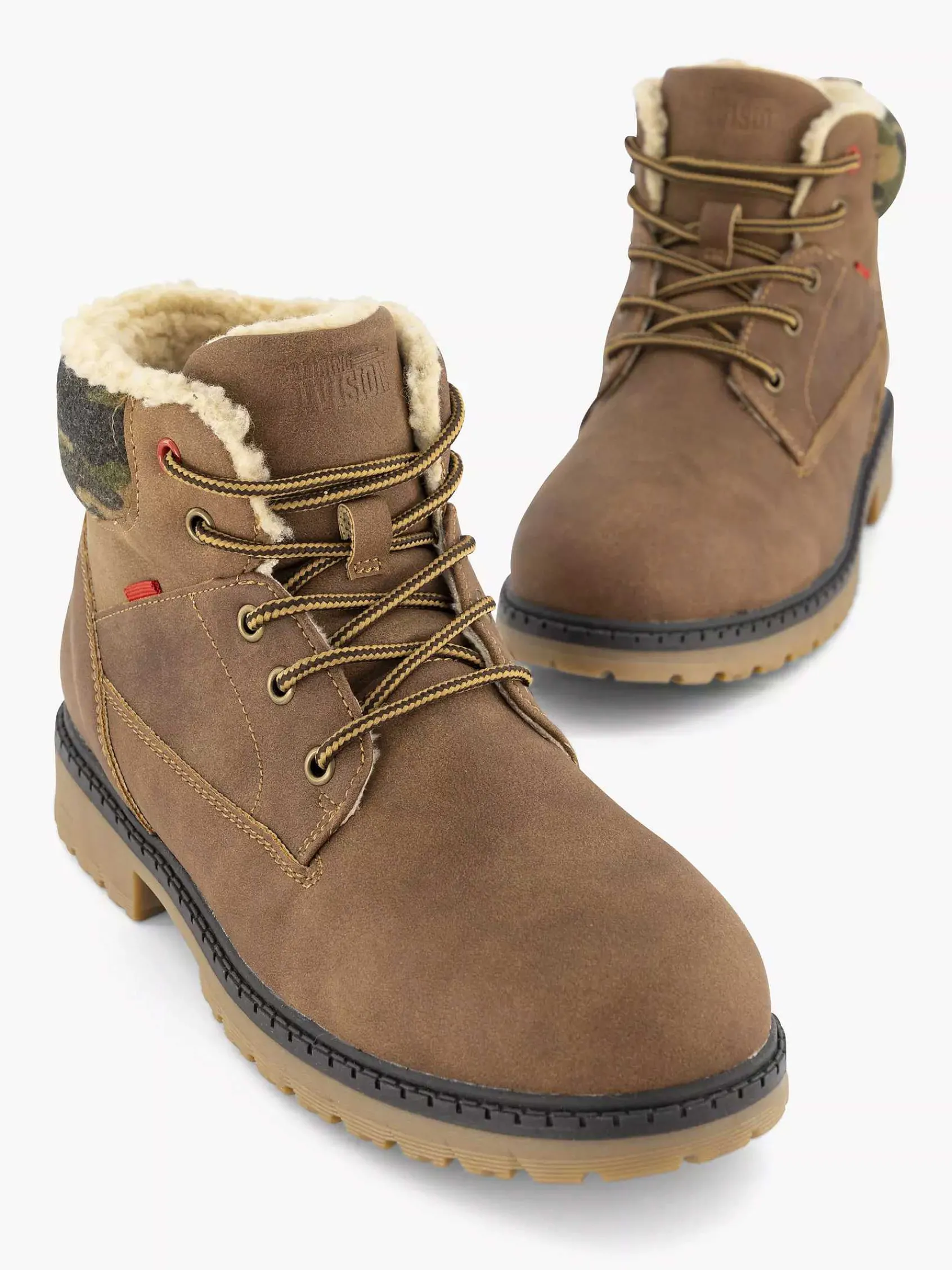 Vty Jongensschoenen-Bruine Veterboot Gevoerd