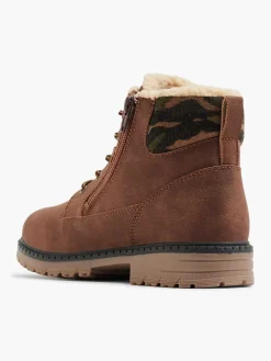 Vty Jongensschoenen-Bruine Veterboot Gevoerd