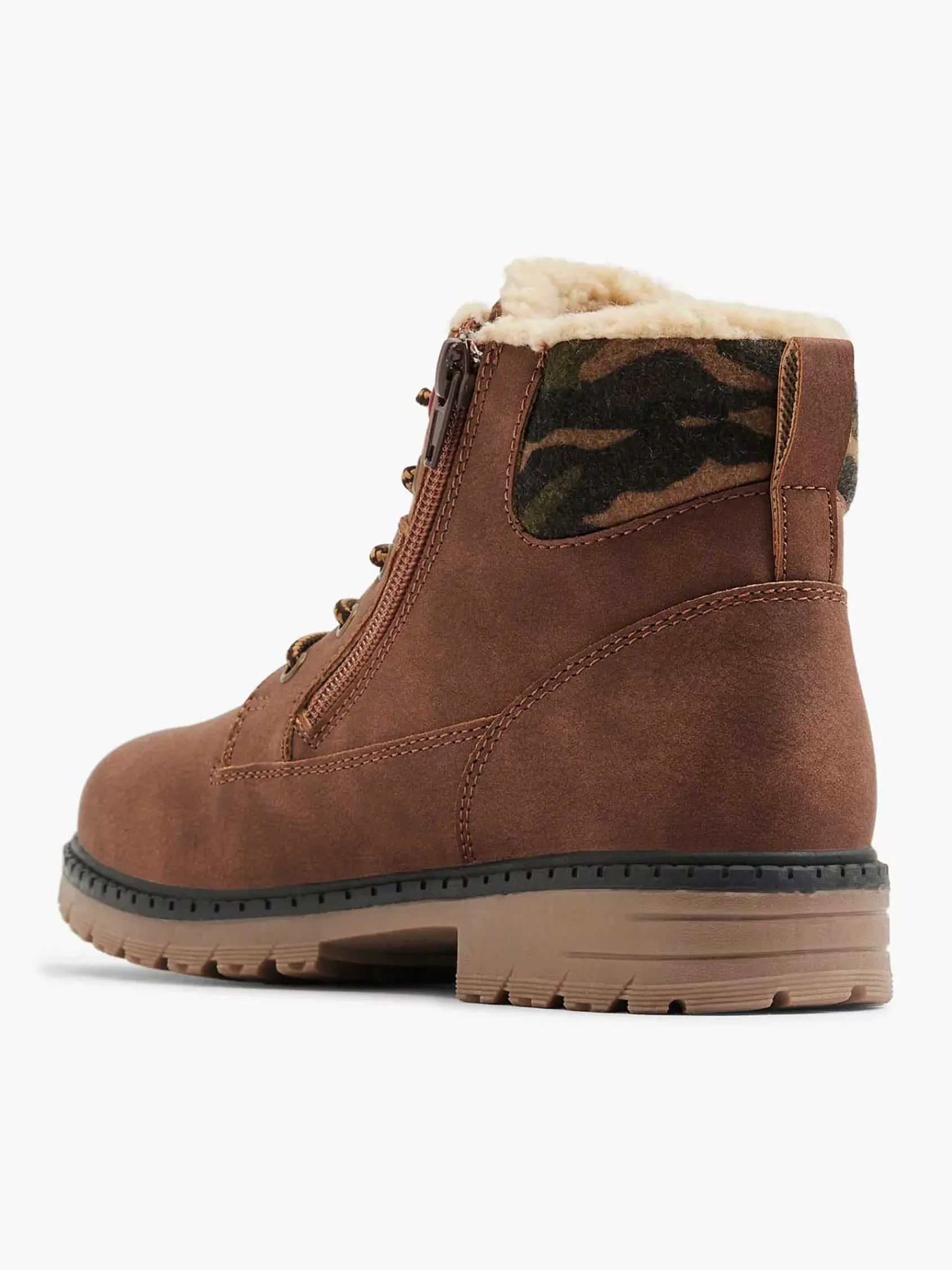 Vty Jongensschoenen-Bruine Veterboot Gevoerd
