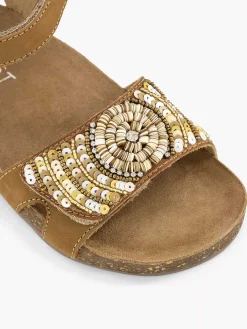Limelight girl Jongensschoenen-Cognac Leren Sandaal Kralen