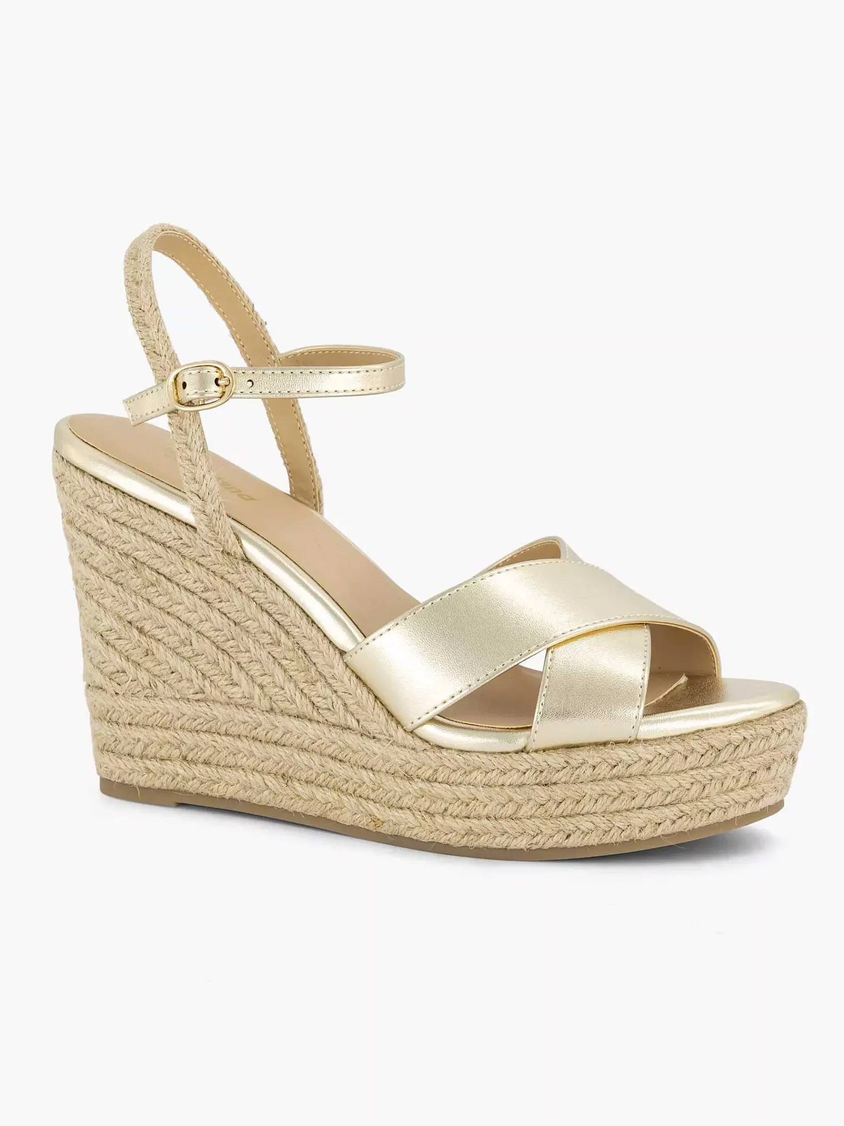 Graceland Sandalen-Gouden Espadrille Sleehak