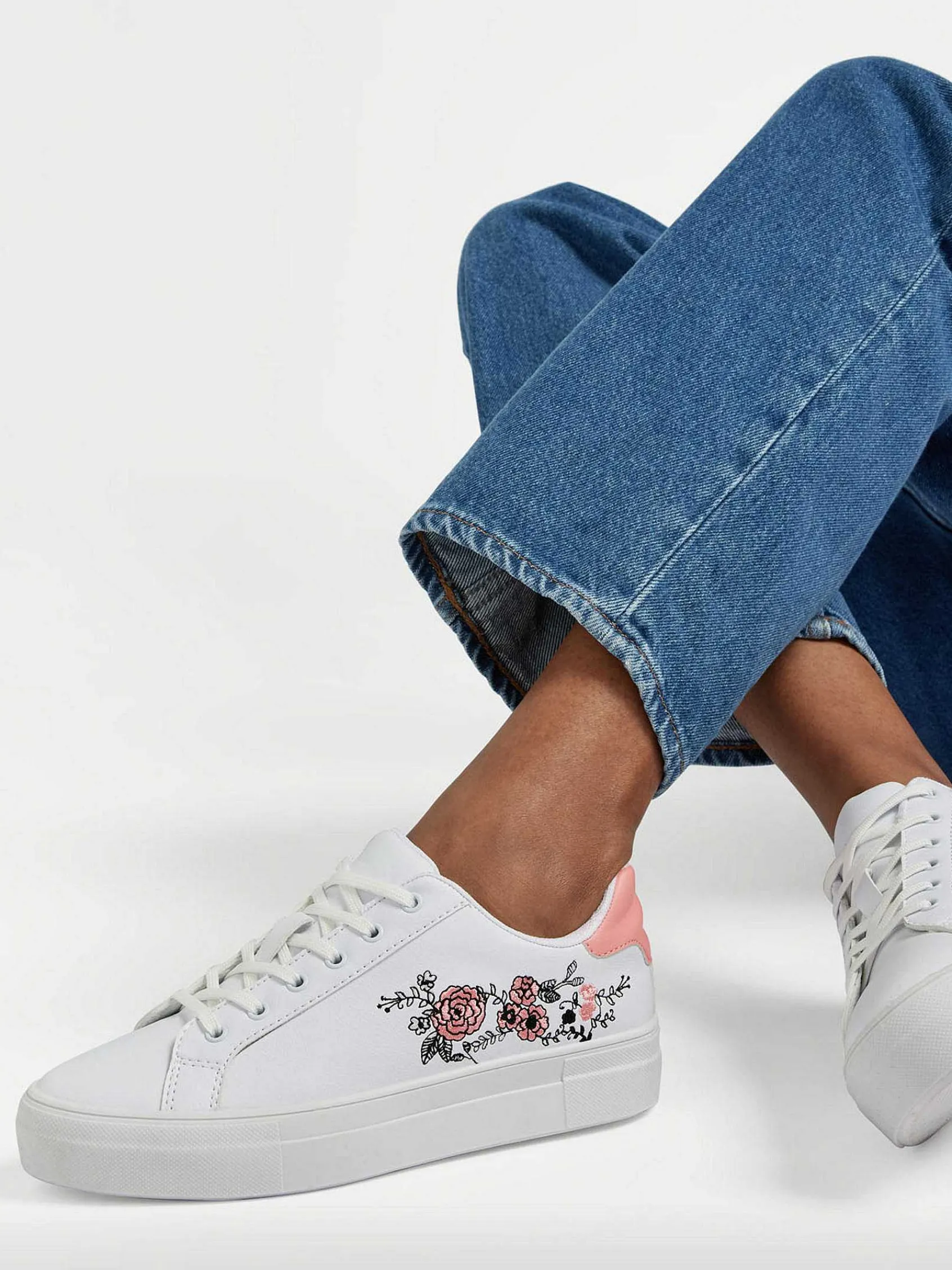 Graceland Sneakers-Witte Sneaker Roze Bloemen