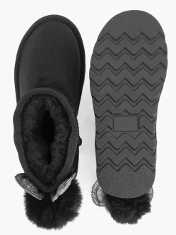 Graceland Babyschoenen-Zwarte Boot Konijn Gevoerd