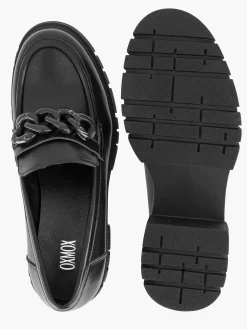 Oxmox Instappers-Zwarte Chunky Loafer Sietketting
