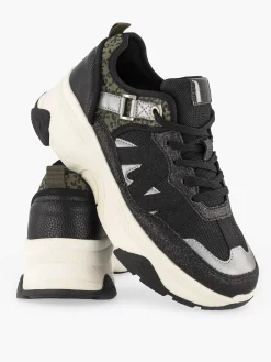 Oxmox Sneakers-Zwarte Chunky Sneaker Panterprint