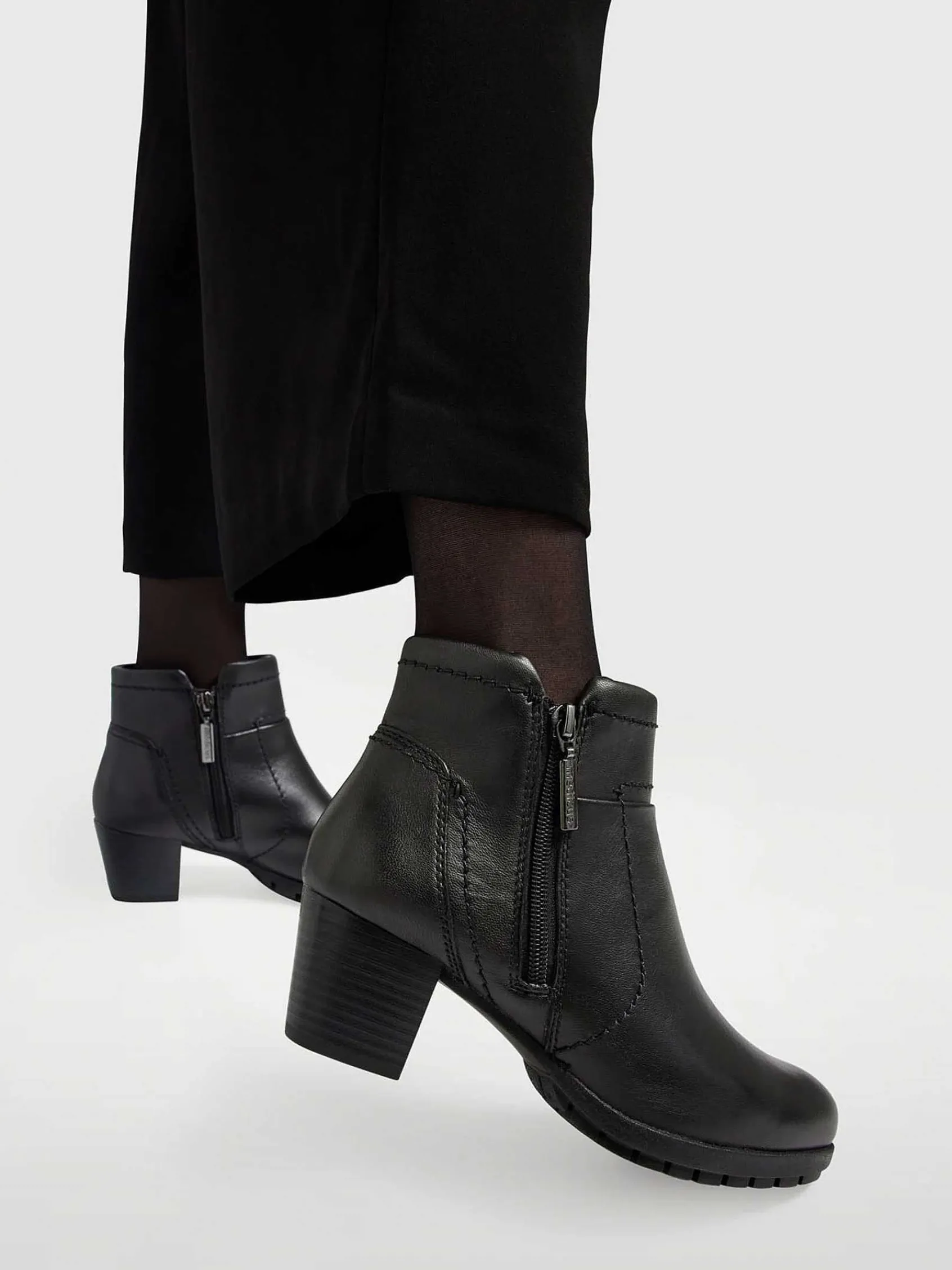 Medicus Comfort Schoenen-Zwarte Leren Comfort Enkellaars Hak