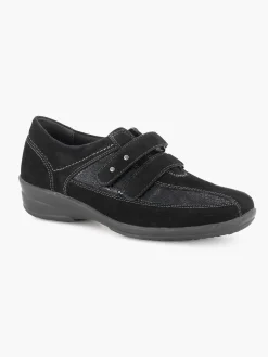 Medicus Comfort Schoenen-Zwarte Leren Comfort Instapper Klittenband
