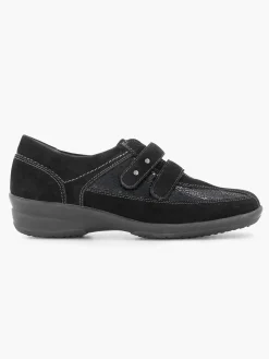 Medicus Comfort Schoenen-Zwarte Leren Comfort Instapper Klittenband