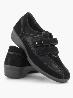 Medicus Comfort Schoenen-Zwarte Leren Comfort Instapper Klittenband