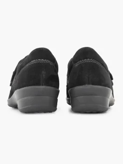Medicus Comfort Schoenen-Zwarte Leren Comfort Instapper Klittenband
