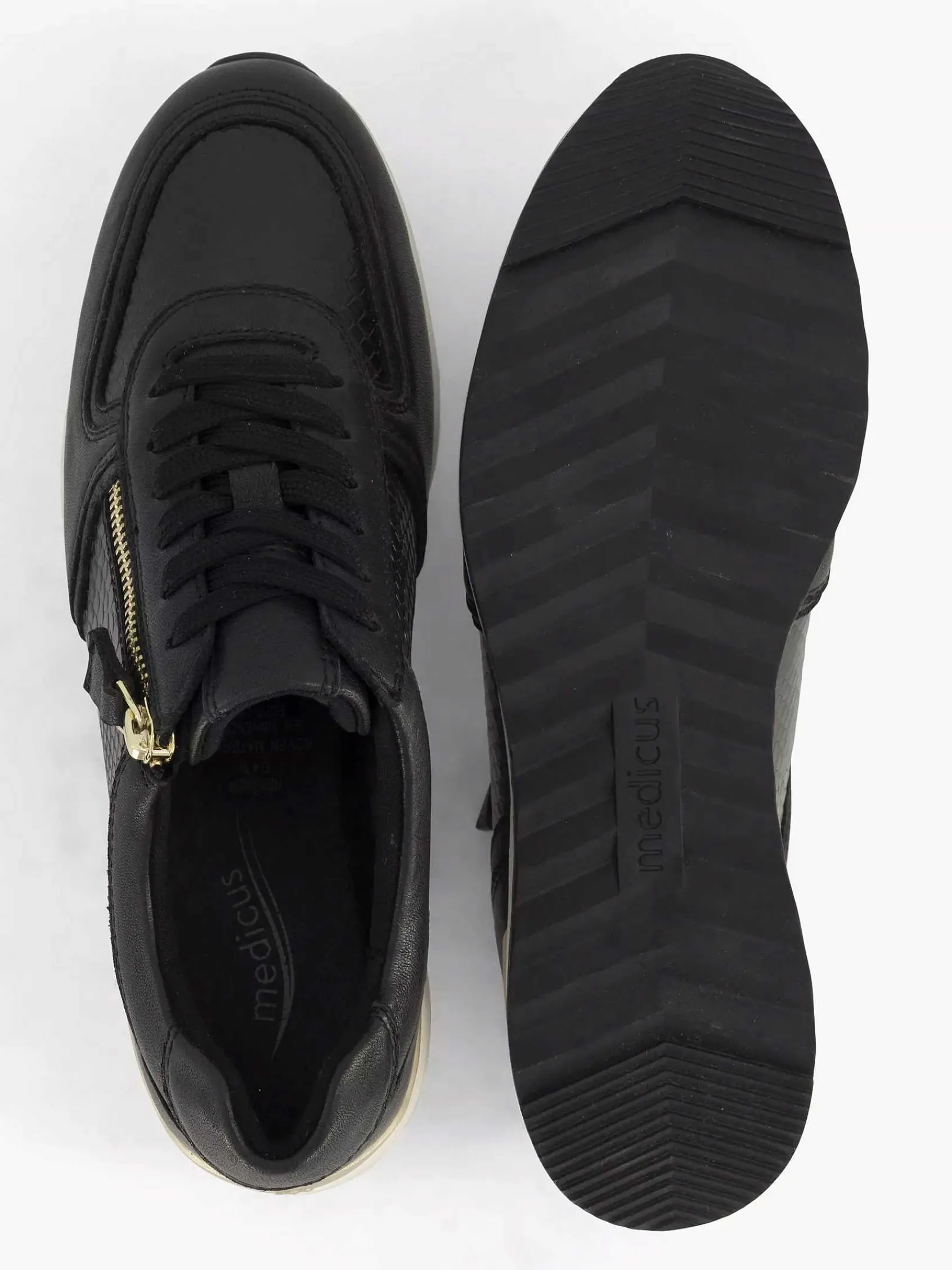 Medicus Comfort Schoenen-Zwarte Leren Comfort Sneaker