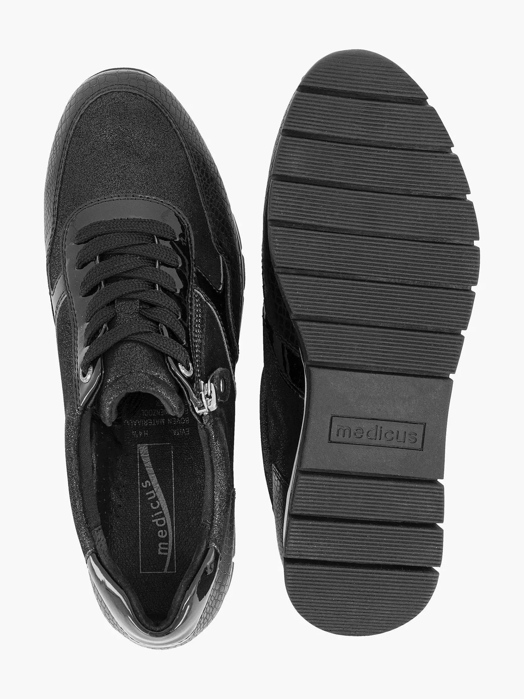Medicus Comfort Schoenen-Zwarte Leren Comfort Sneaker Croco