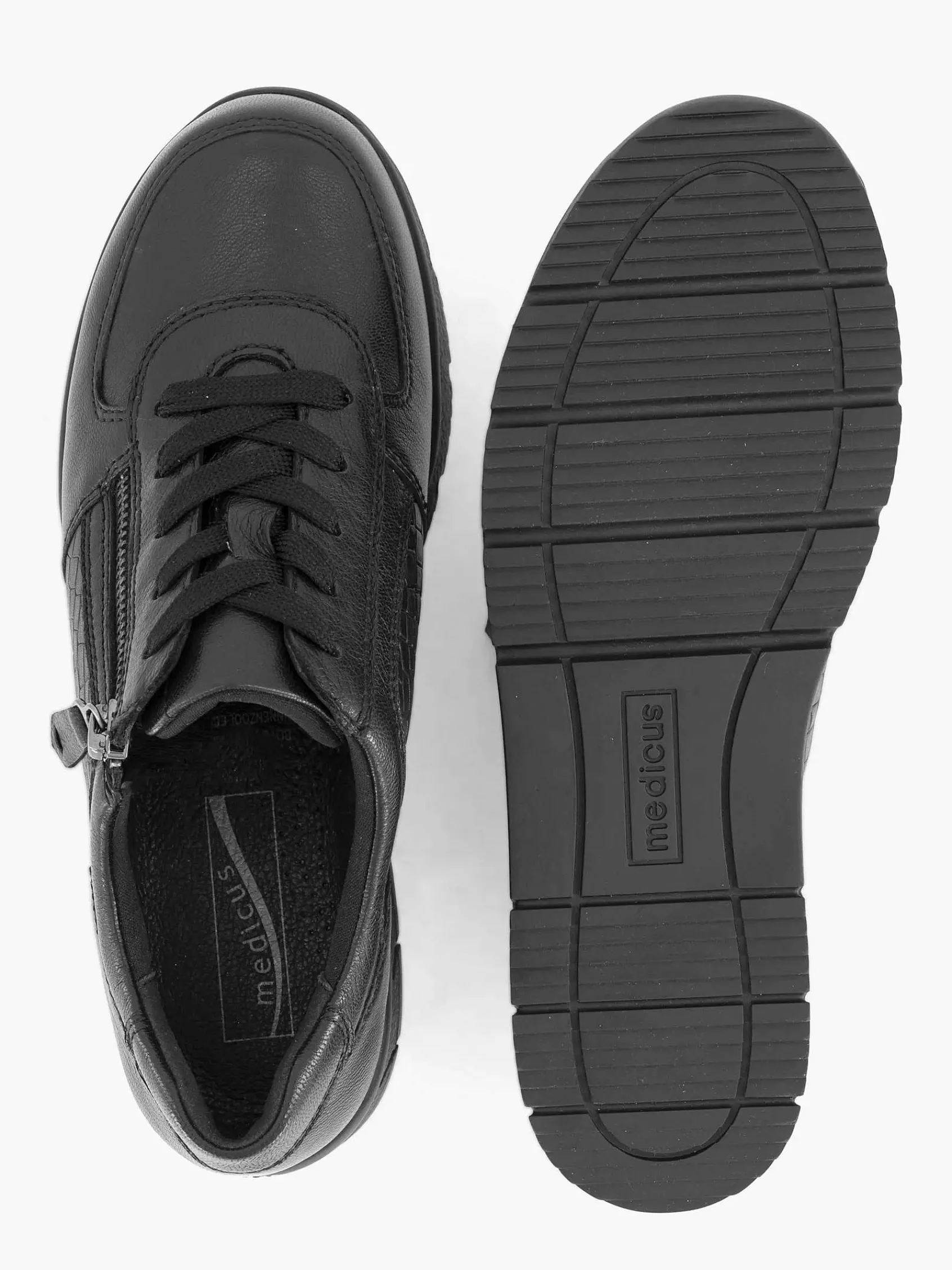 Medicus Comfort Schoenen-Zwarte Leren Comfort Sneaker