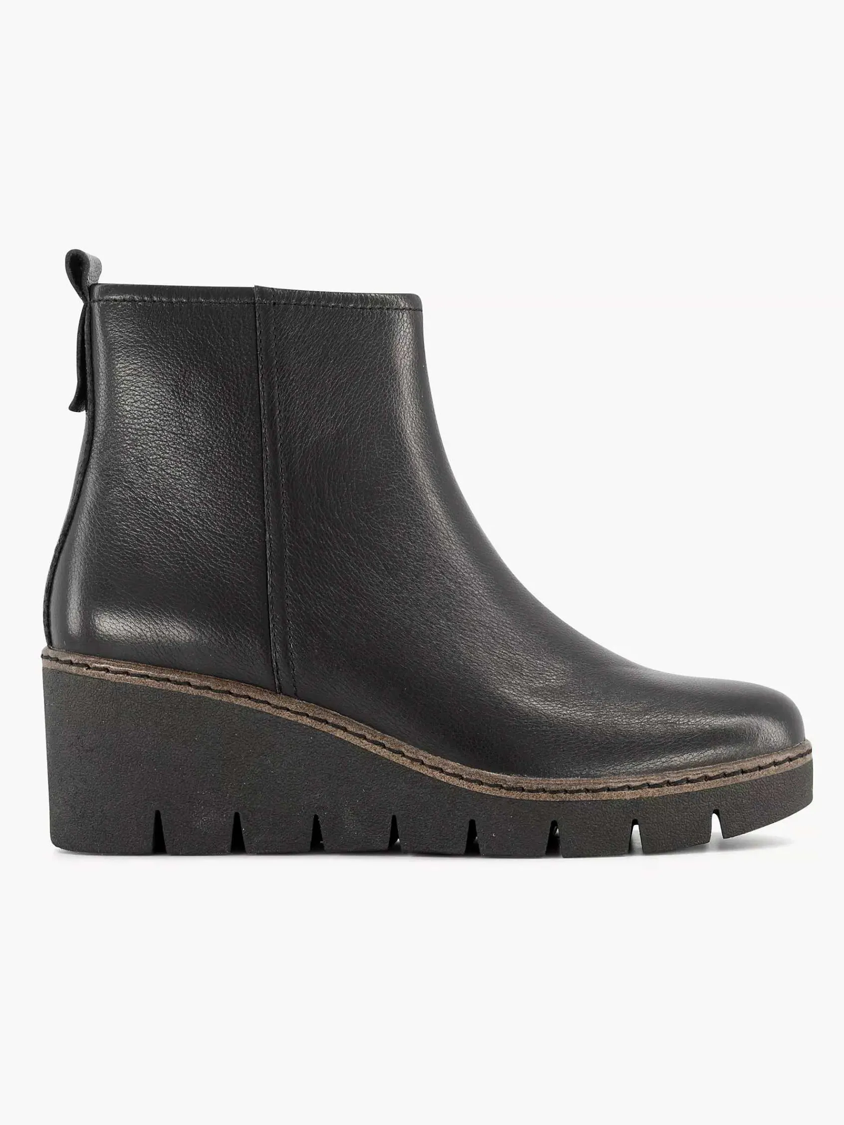 5th Avenue Enkellaarzen & Boots-Zwarte Leren Enkellaars Sleehak