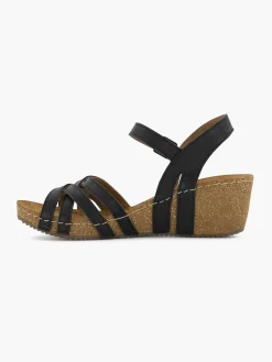 Easy Street Sandalen-Zwarte Leren Sandalen Sleehak