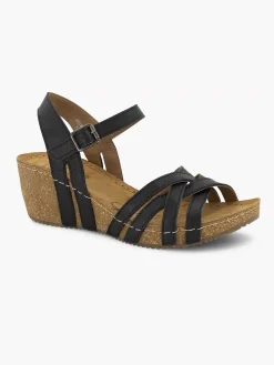 Easy Street Sandalen-Zwarte Leren Sandalen Sleehak