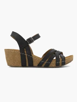 Easy Street Sandalen-Zwarte Leren Sandalen Sleehak
