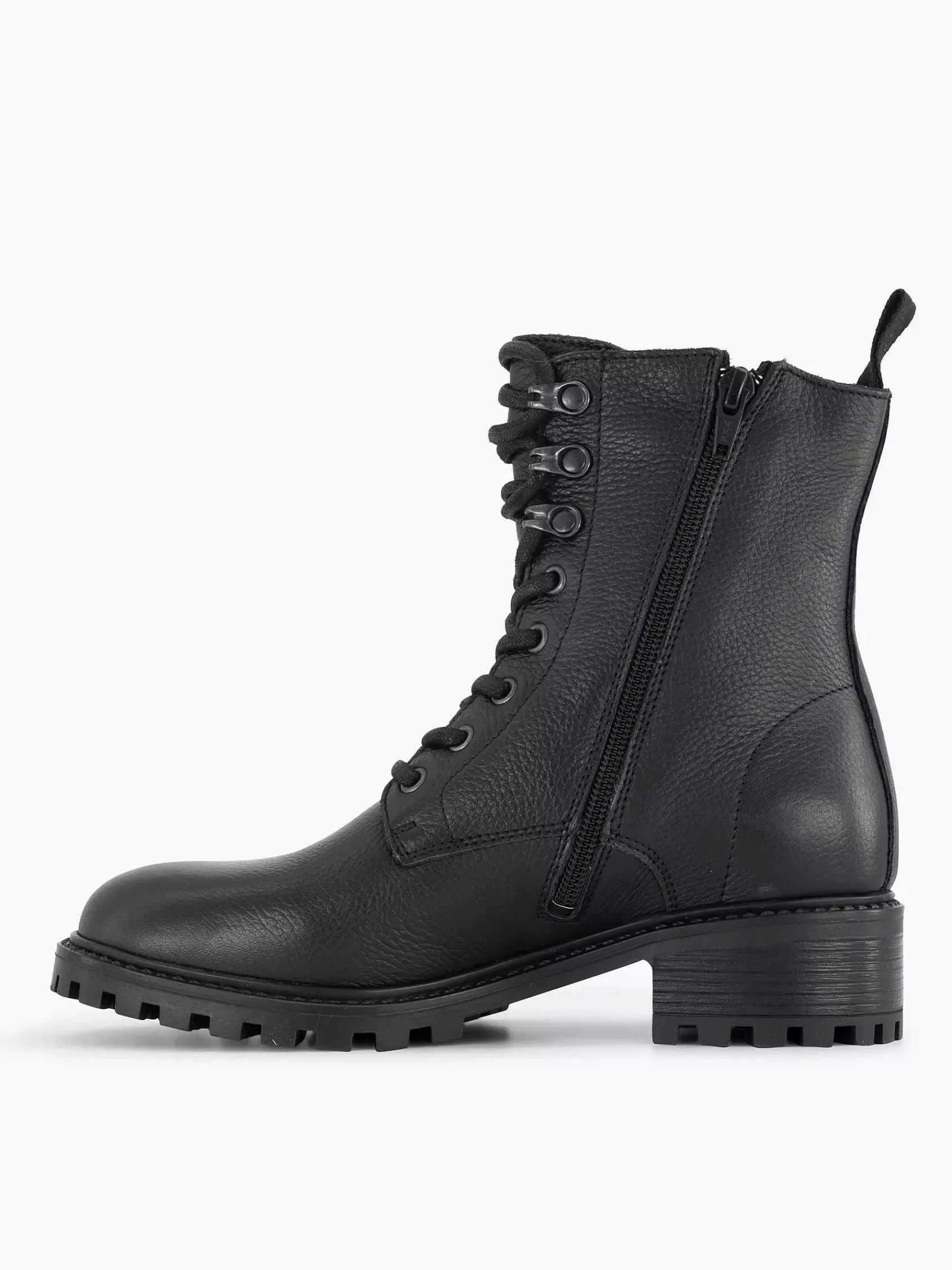 5th Avenue Enkellaarzen & Boots-Zwarte Leren Veterboot