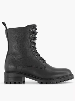 5th Avenue Enkellaarzen & Boots-Zwarte Leren Veterboot