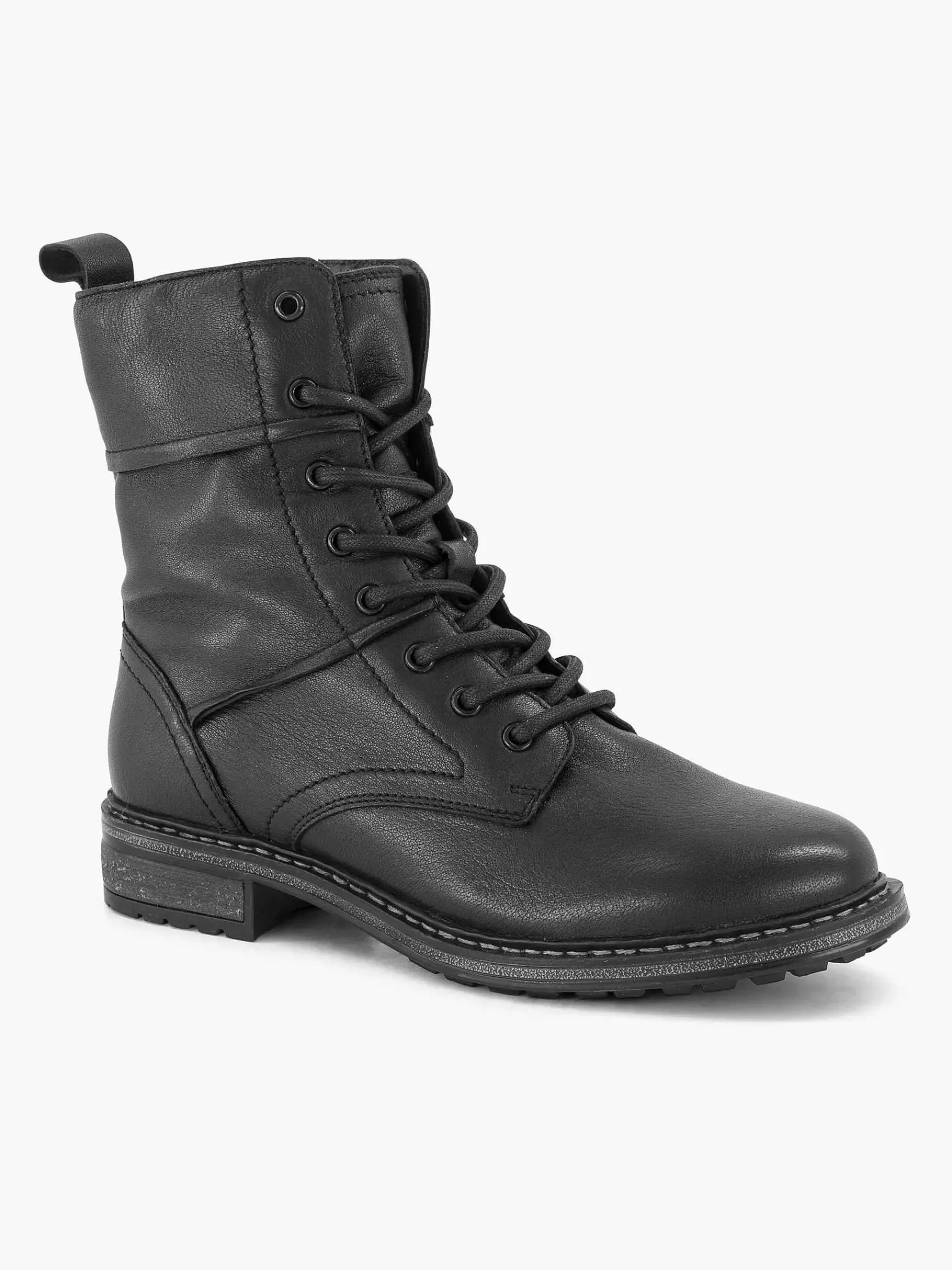 5th Avenue Enkellaarzen & Boots-Zwarte Leren Veterboot