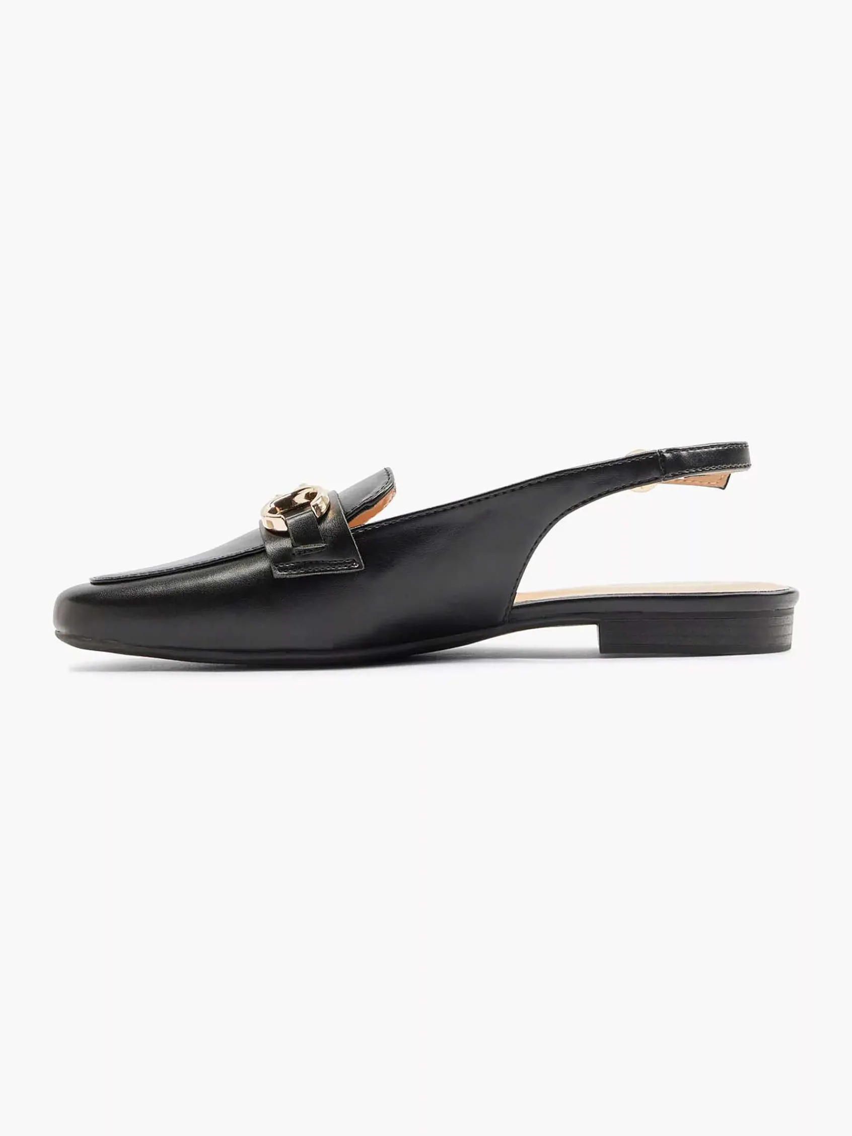 Graceland Instappers-Zwarte Platte Slingback Sierketting