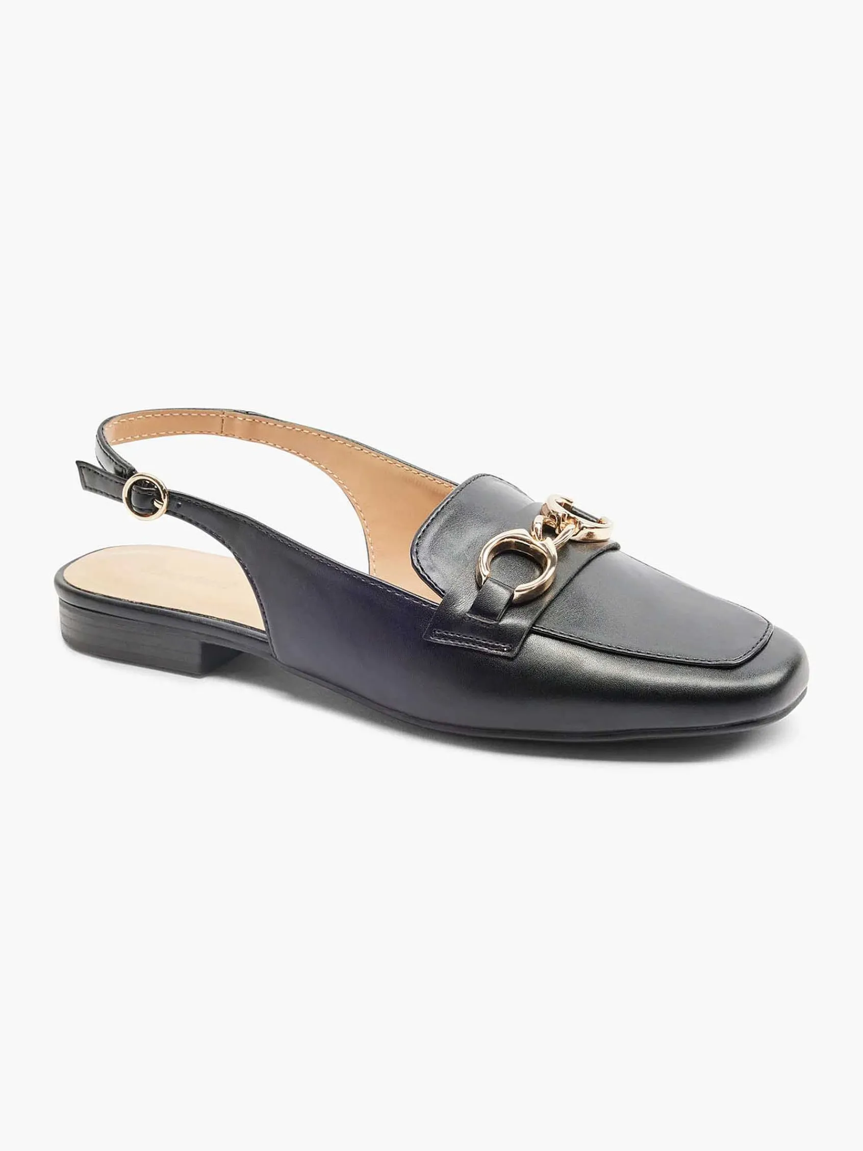 Graceland Instappers-Zwarte Platte Slingback Sierketting
