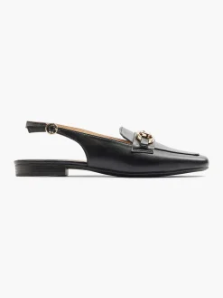 Graceland Instappers-Zwarte Platte Slingback Sierketting