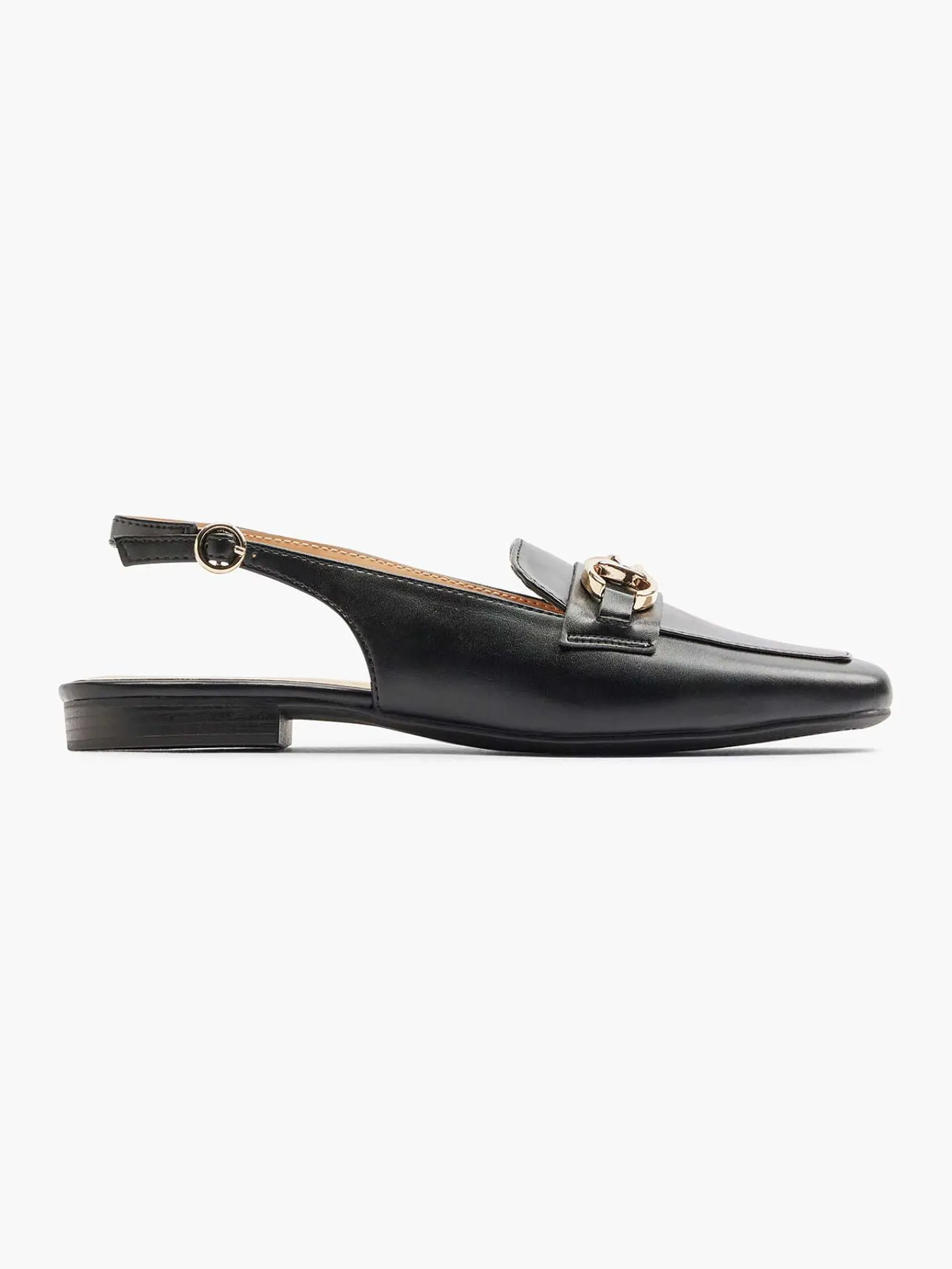Graceland Instappers-Zwarte Platte Slingback Sierketting