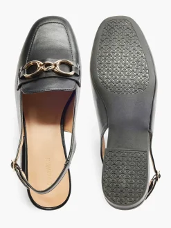 Graceland Instappers-Zwarte Platte Slingback Sierketting