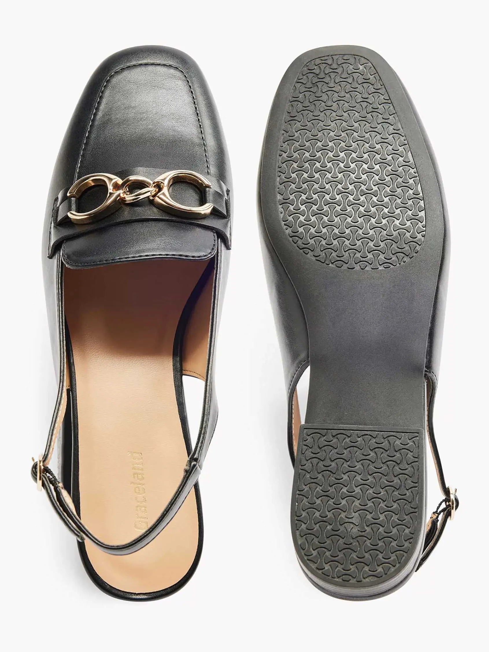 Graceland Instappers-Zwarte Platte Slingback Sierketting