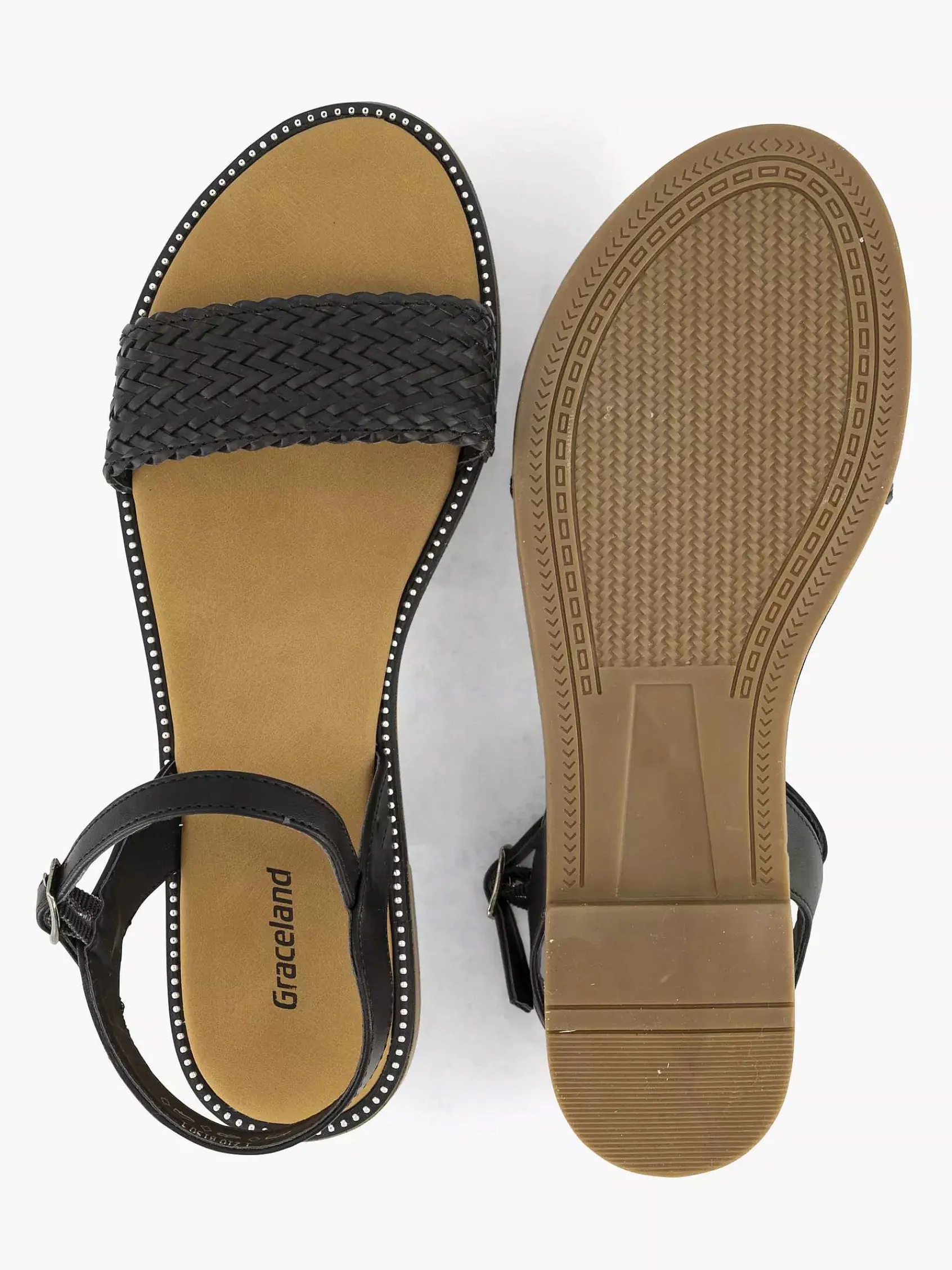 Graceland Sandalen-Zwarte Sandaal Gevlochten