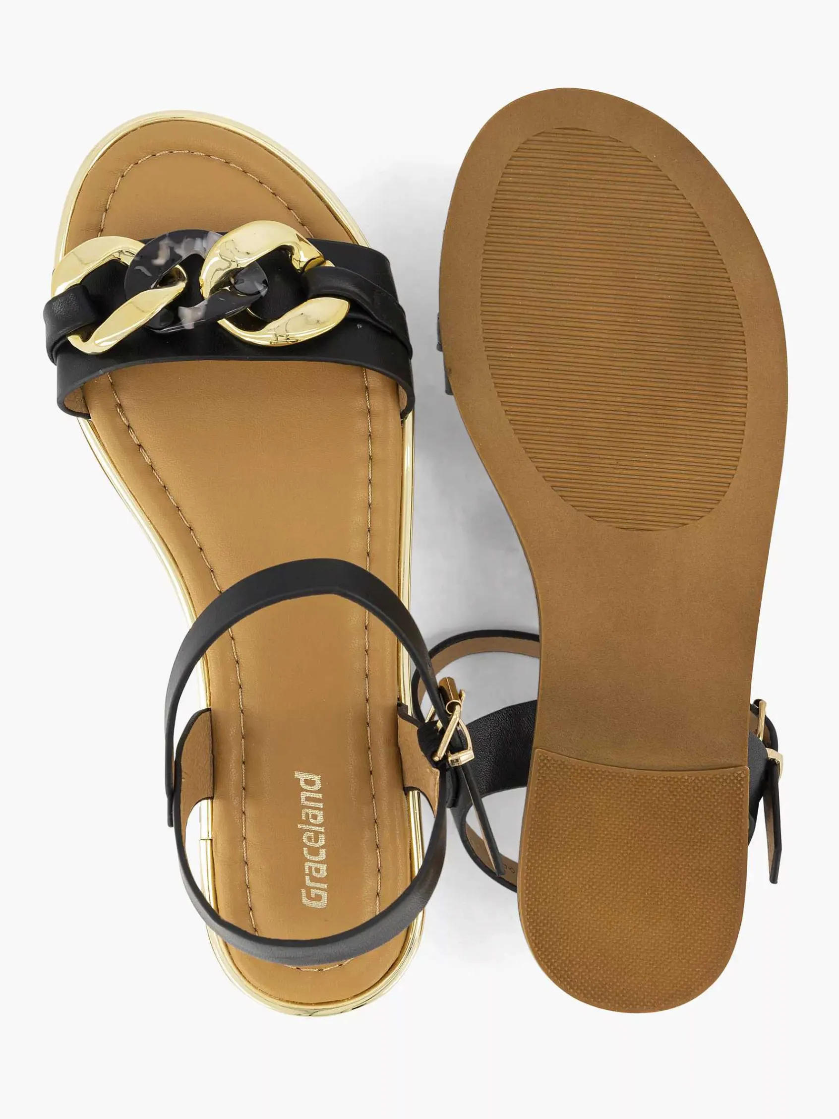 Graceland Sandalen-Zwarte Sandaal Sierketting