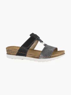 Easy Street Slippers-Zwarte Slipper Leren Voetbed
