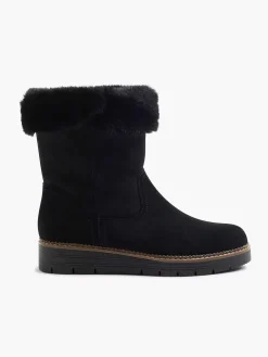 Medicus Comfort Schoenen-Zwarte Suede Comfort Enkelboot Gevoerd