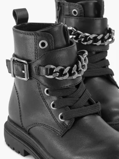 Oxmox Jongensschoenen-Zwarte Veterboot Sierketting, Offline Ivm Klachten (Laura)