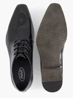 AM SHOE Geklede Schoenen-Zwarte Veterschoen Lak